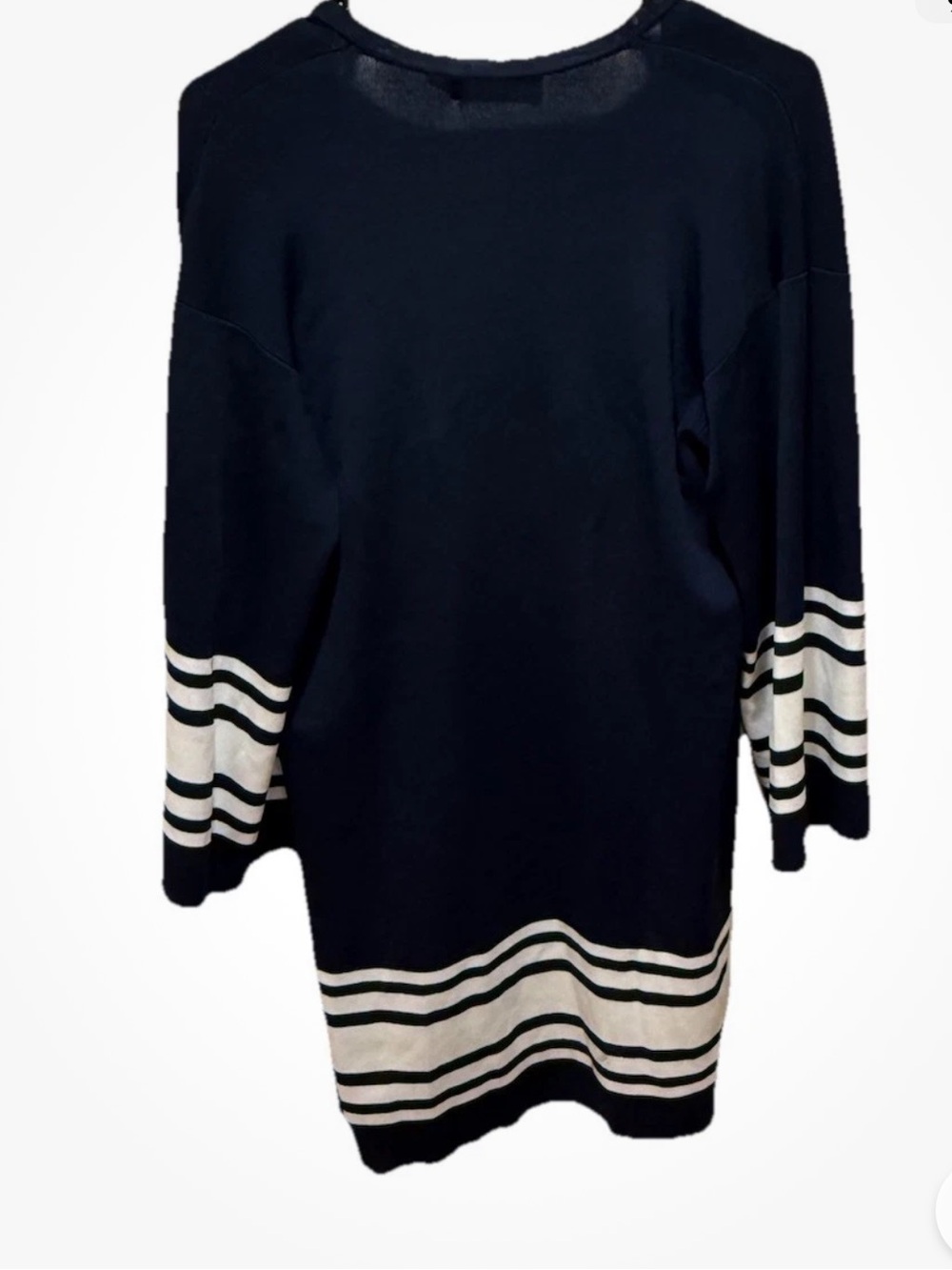 Lauren Ralph Lauren Open Cardigan Long SM Navy White Stripe Solid NWT MSRP $225 - Picture 10 of 15